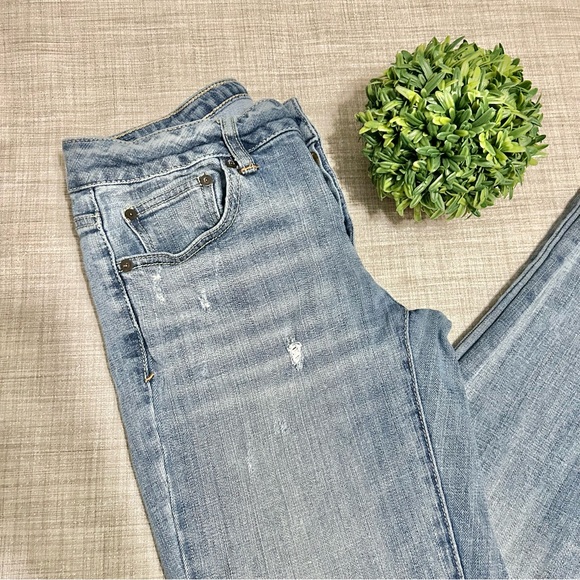 American Eagle retro (2013) button fly stretch Boy Jeans, destroyed knee, long - Picture 2 of 5